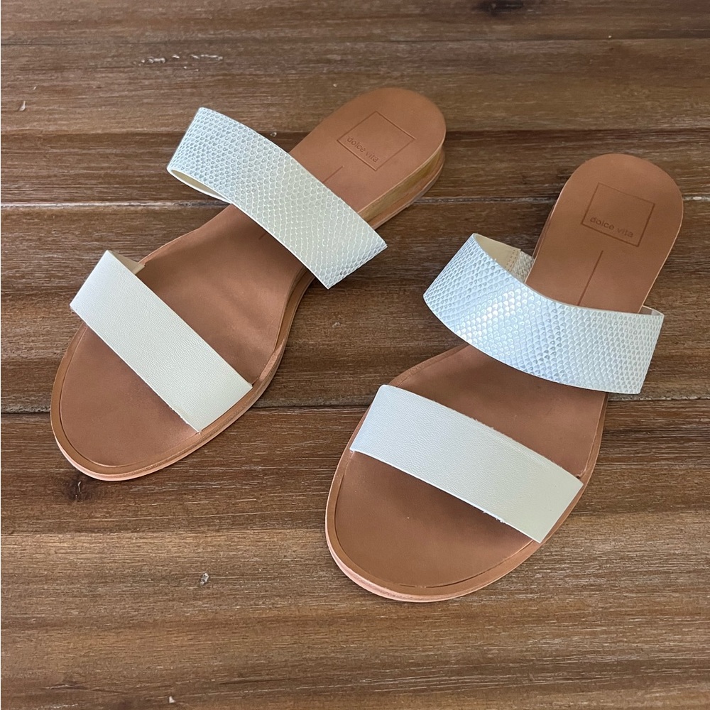 Dolce Vita tan and white slides. Size 8.5. Never worn.